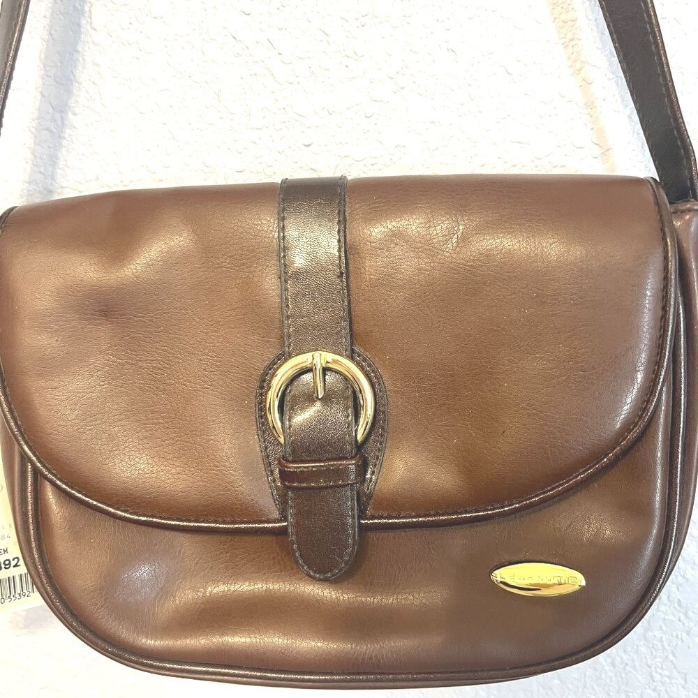 Liz Claiborne Shoulder Bag Brown Faux Leather Crossbody Bag Snap Closure